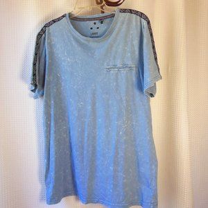 Zak Brand t- shirt Lt. Blue distressed skate tee shirt ribbon trim  unisex Large